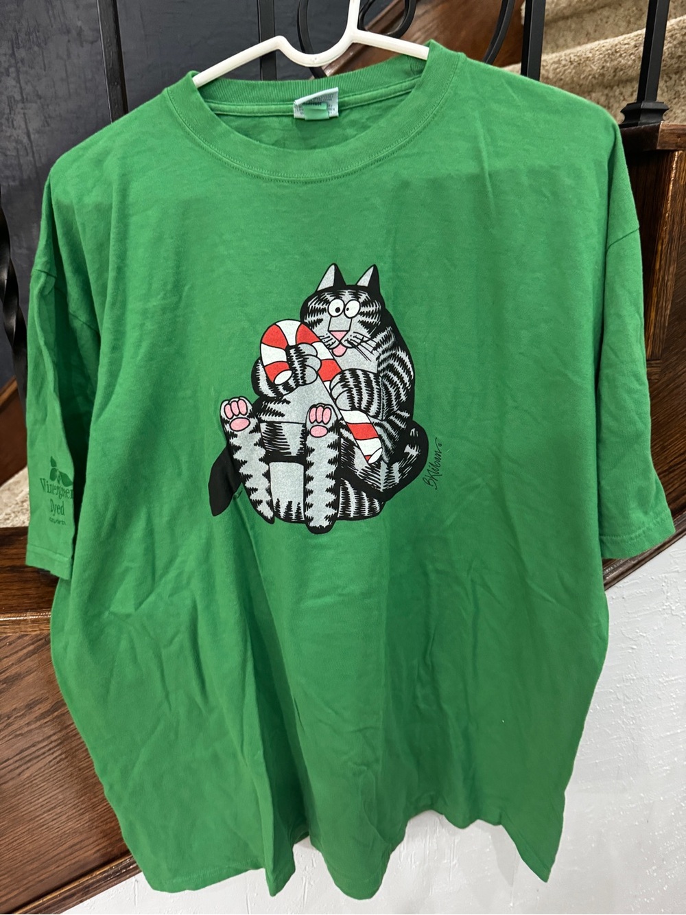 New B. Kliban Christmas Cat Candy Cane Crazy Shirts Hawaii Tee Wintergreen Dyed